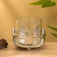 Подсвечник со стеклом"Созвездие" алюминий 11х11х12 см