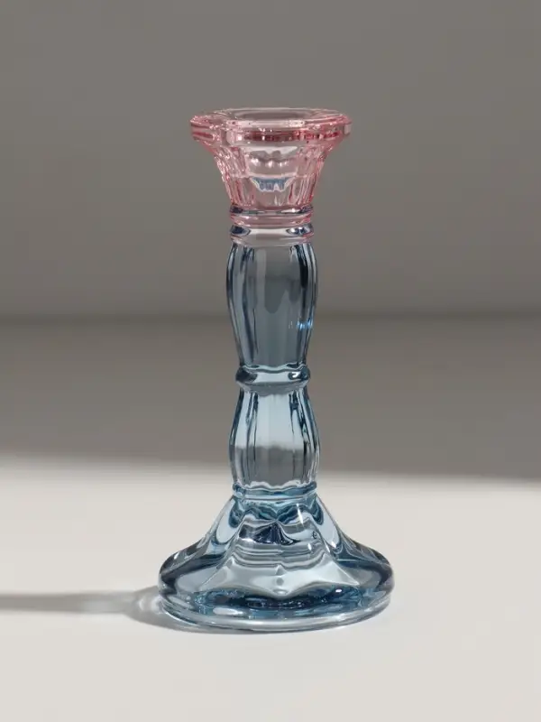 Подсвечник стекло "Градиент. Фактура" розово-голубой d=2,2 см 7х7х15 см