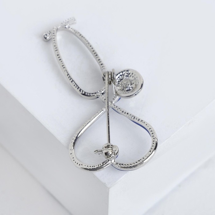 Брошь &laquo;Стетоскоп&raquo; сердце, цвет синий в серебре