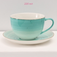 Сервиз фарфоровый чайный Доляна &laquo;Млечный путь&raquo;, 15 предметов: 6 чашек 220 мл, 6 блюдец d=13,5 см, молочник 300 мл, сахарница 350 мл, чайник 1000 мл, цвет бирюзовый