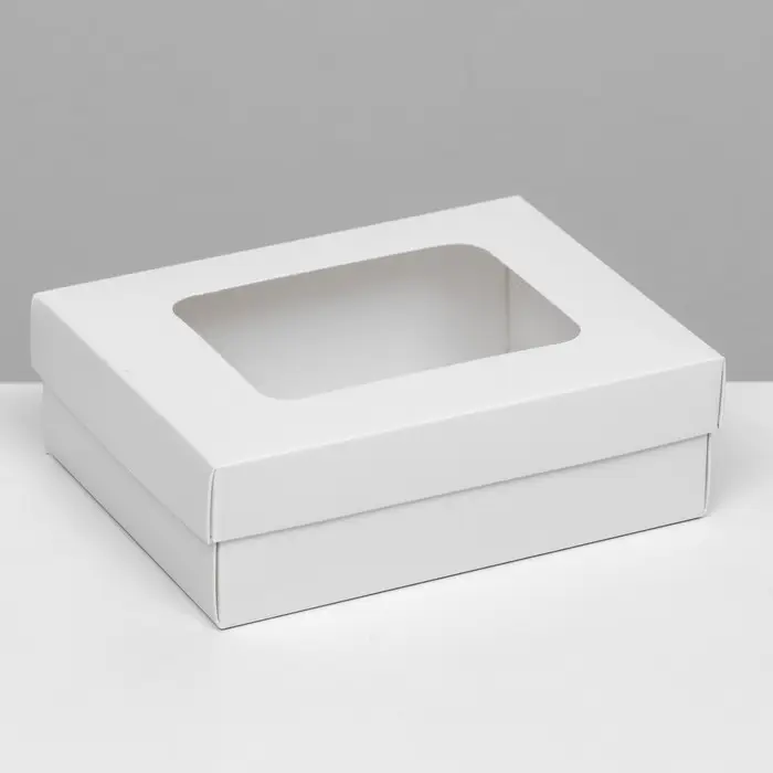 Коробка подарочная складная, упаковка, крышка - дно, с окном, белая, 16.5&times;12.5&times;5.2 см