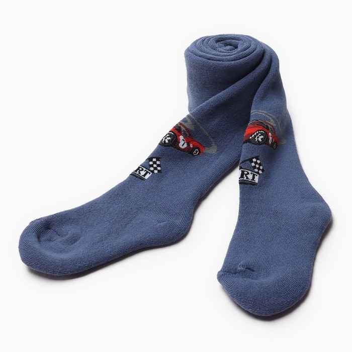 Колготки детские махровые &laquo;Гоночная машина&raquo; цвет деним, рост 98-104