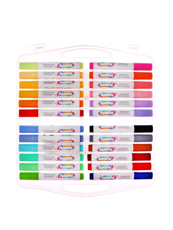 Фломастеры 24 цвета в пластиковом пенала, смываемые водой