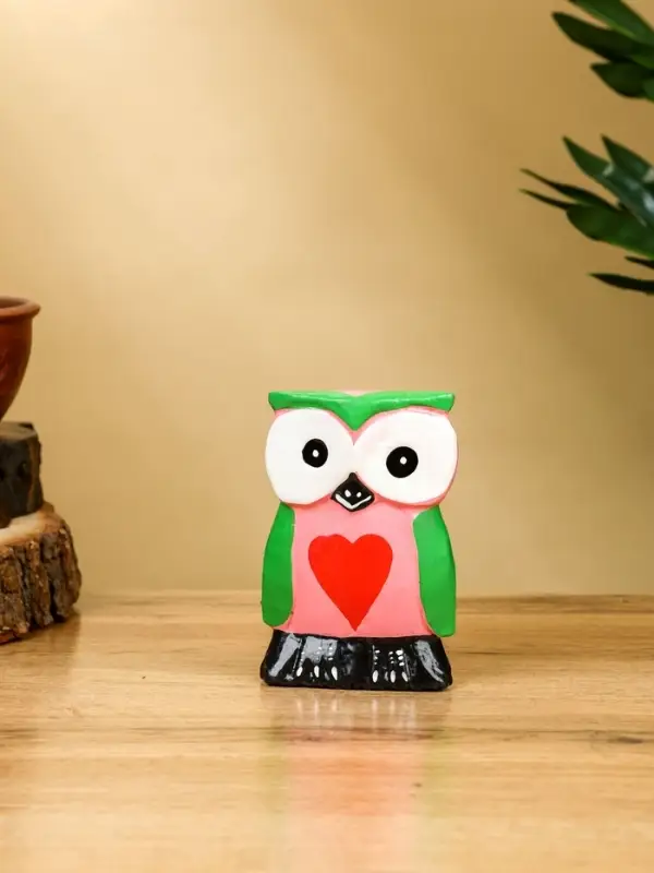 Набор сувенирный &laquo;Совята с сердечком&raquo;, h=15 см, h=13 см, h=10 см, дерево, розово-зелёный