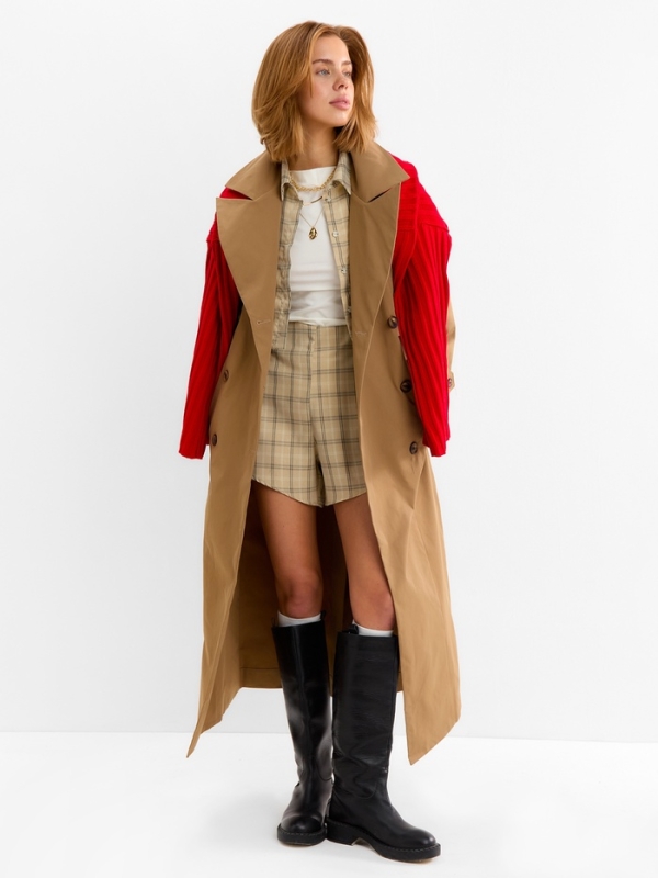 Комплект женский (блузка, шорты) MINAKU: Casual Collection цвет бежевый клетка, размер 48