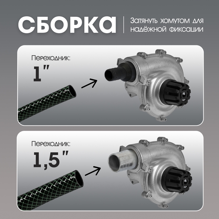 Насадка на триммер ТУНДРА, насос, вход 1/1.5", посадочное место 26 мм, шкив 9 зубьев