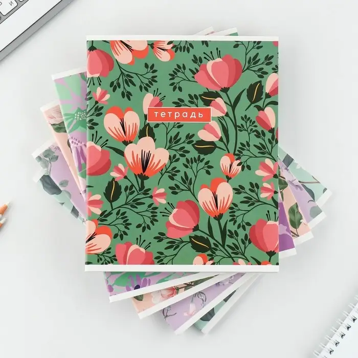 Тетрадь в клетку, 48 л., А5, на скрепке, блок №2 &laquo;Цветы&raquo; МИКС