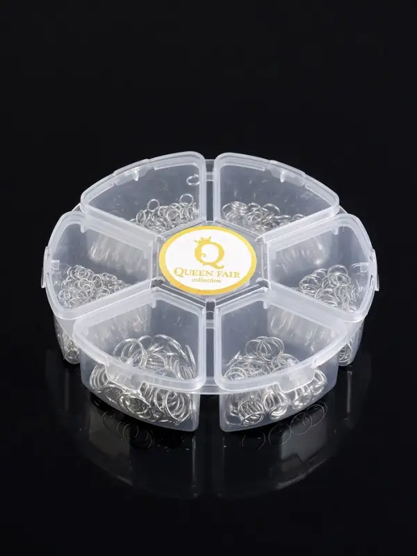 Набор соединительных колец для бижутерии в пластиковом боксе, 6 размеров, цвет серебро