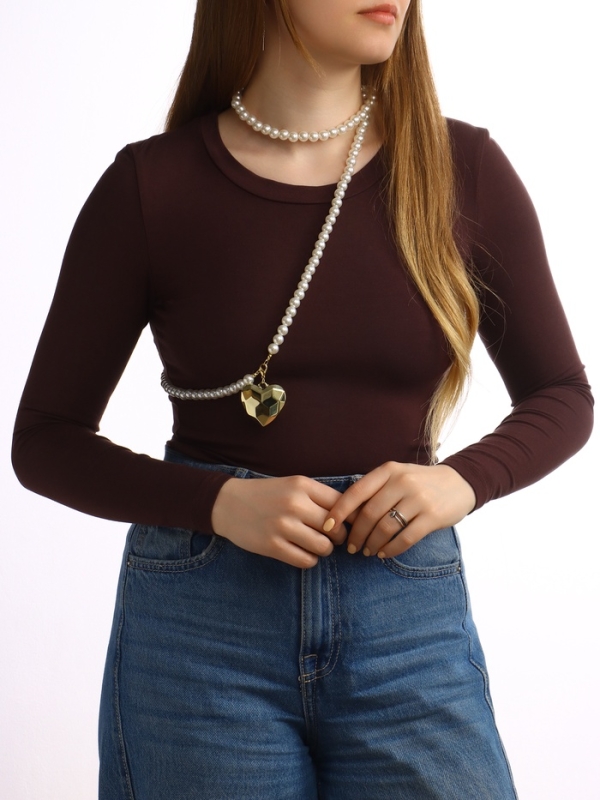 Портупея жемчужная с кулоном &laquo;Сердце&raquo;, 129 см, белая в золоте