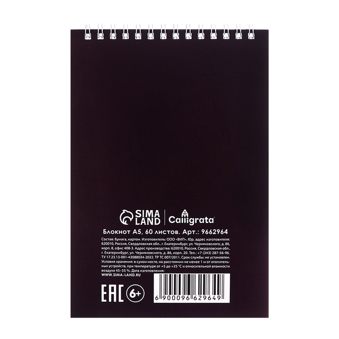 Блокнот А5, 60 листов в клетку, на гребне "Соня", обложка мелованный картон, блок 60г/м2