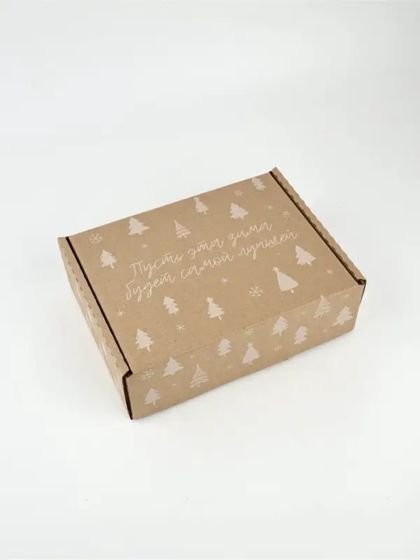 Коробка сборная &laquo;Ёлочки&raquo;, бурая, 27 х 21 х 9 см