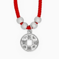 Браслет-оберег &laquo;Красная нить&raquo; одна монета, цвет чернёное серебро, 20 см