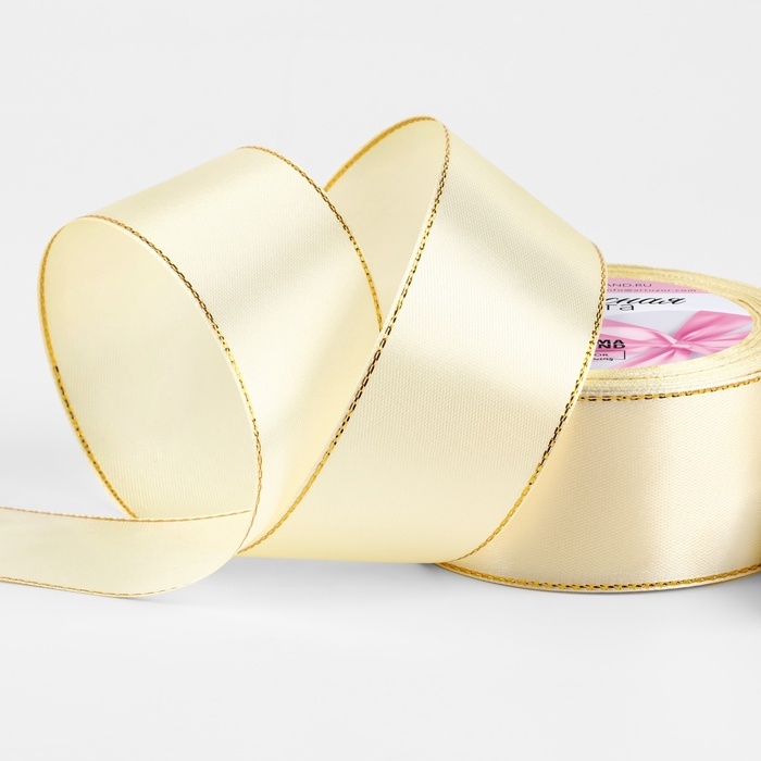 Лента атласная «Золотые нити», 40 мм × 23 ± 1 м, цвет светло-бежевый №08 Лента атласная «Золотые нити», 40 мм × 23 ± 1 м, цвет светло-бежевый №08