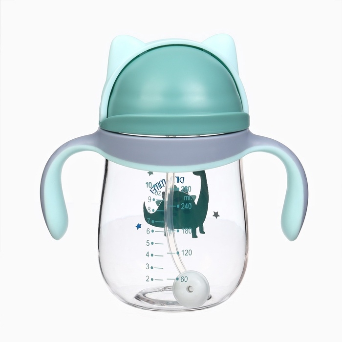 Поильник детский M&B &laquo;Котик&raquo; с трубочкой, от 9 мес., 280 мл., цвет серо-голубой