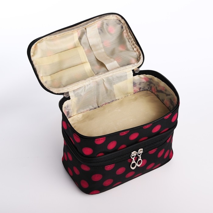 Косметичка, 2 отдела на молниях, с ручкой, цвет чёрный/розовый Косметичка, 2 отдела на молниях, с ручкой, цвет чёрный/розовый