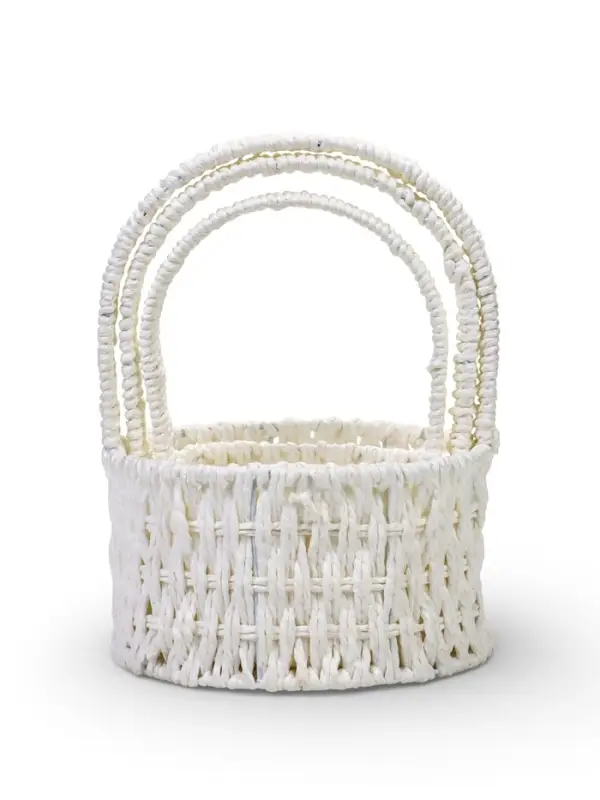 Набор корзин 3 шт пластик 20х20х11 17х17х9 14х14х7 см ручка h=10см белый круг