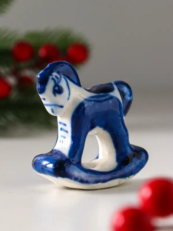 Сувенир "Конь-качалка", 5х5 см, гжель