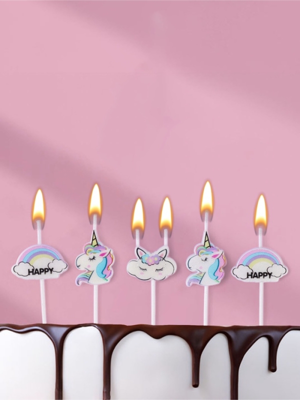 Набор свечей для торта, 5 шт "Единороги и облака", белые