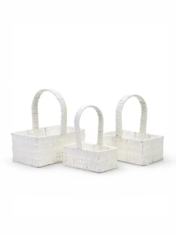 Набор корзин 3 шт пластик 25х16х11 22х13х9 19х10х7,5 см ручка h=10 см белый квадрат