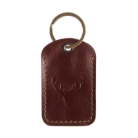 Брелок кожаный для ключа, метка, прямоугольный, натуральная кожа, коричневый, олень Брелок кожаный для ключа, метка, прямоугольный, натуральная кожа, коричневый, олень