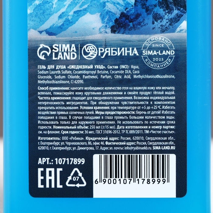 Гель для душа &laquo;Мощь стихии&raquo;, 250 мл, аромат свежести, ЧИСТОЕ СЧАСТЬЕ
