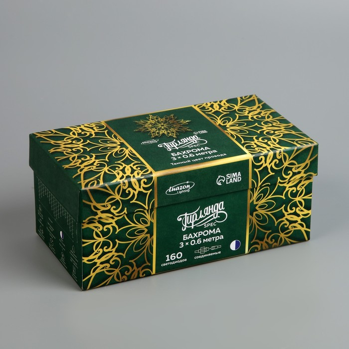 Гирлянда &laquo;Бахрома&raquo; 3 &times; 0.6 м, IP44, УМС, тёмная нить, 160 LED, свечение бело-синее, мигание, 220 В