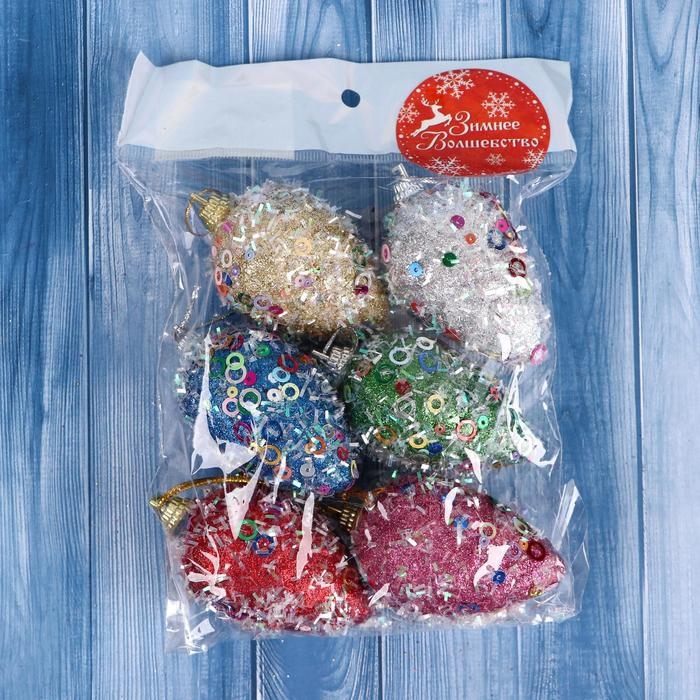 Украшение ёлочное Украшение ёлочное "Шишки в пайетках" (набор 6 шт) 4х7 см, микс