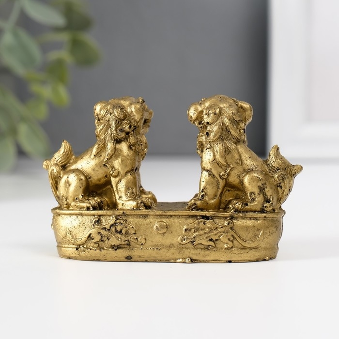 Нэцкэ полистоун Нэцкэ полистоун "Небесные львы (собаки Фу)" бронза 2,8х8,2х5 см