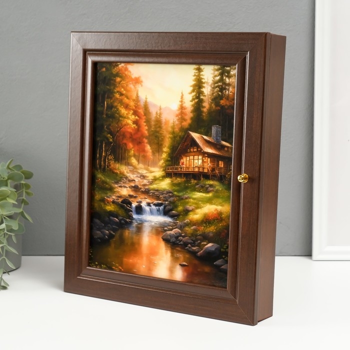 Ключница "Домик у речки" 26х31 см орех