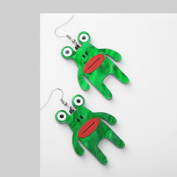 Серьги акрил &laquo;Лягушки&raquo; мемы, цветные в серебре
