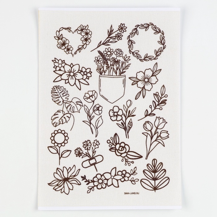 Водорастворимый стикер для вышивания &laquo;Цветочки&raquo;, 15 х 21 см