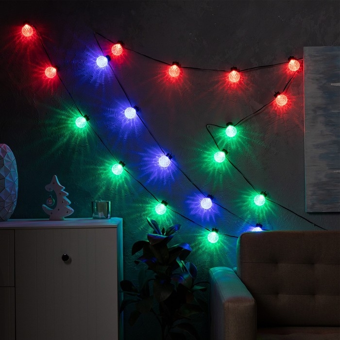 Умная гирлянда &laquo;Нить&raquo; 6 м с насадками &laquo;Пузырьки&raquo;, IP20, тёмная нить, 20 LED, свечение RGB, USB