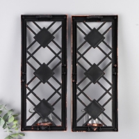 Подсвечник пластик, стекло на 1 свечу "Зеркальные ромбы" н-р 2 шт d-4 см золото 8х12х30,5 см   90688