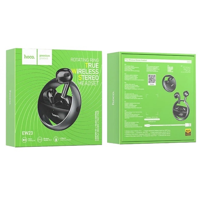 Наушники Hoco EW23 TWS, беспроводные, вкладыши, BT5.3, 30/250 мАч, микрофон, серые