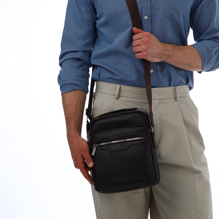 Сумка мужская через плечо TEXTURA, 3 наружных кармана, цвет коричневый Сумка мужская через плечо TEXTURA, 3 наружных кармана, цвет коричневый