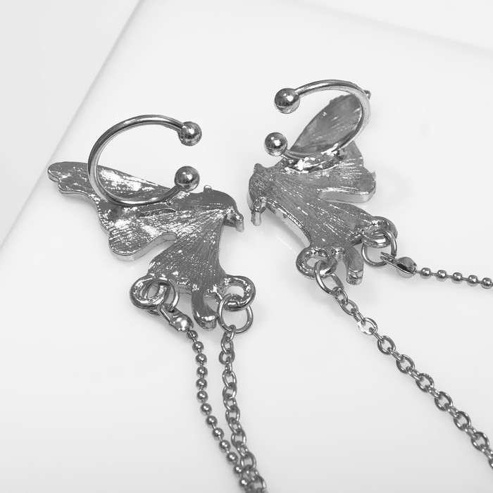Серьги &laquo;Каффы&raquo; крылышки бабочки, цвет белый в серебре