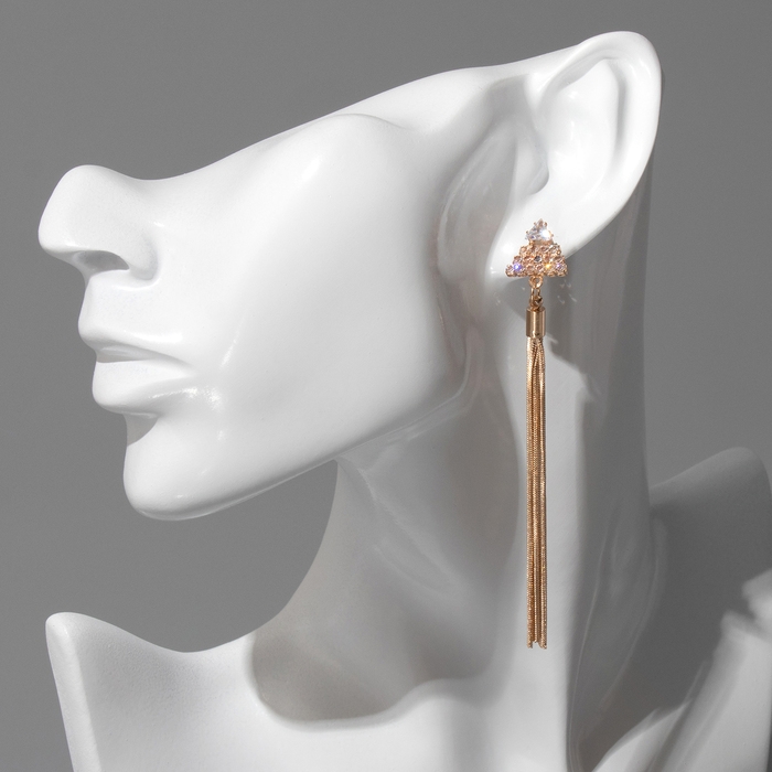 Серьги висячие со стразами &laquo;Одиссея&raquo; треугольник, цвет белый в золоте