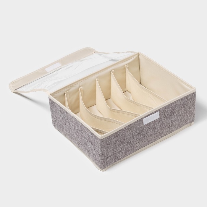 Органайзер для хранения белья Доляна &laquo;Тео&raquo;, 6 ячеек, с прозрачной крышкой, 32&times;23&times;12 см, цвет серый