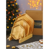 Подарочный набор деревянной посуды Adelica «Ромб», тарелки 3 шт, подставка: d=24 см, d=20 см, d=16 см, берёза Подарочный набор деревянной посуды Adelica «Ромб», тарелки 3 шт, подставка: d=24 см, d=20 см, d=16 см, берёза