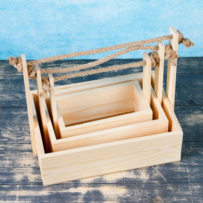 Набор кашпо деревянных подарочных Элегант Набор кашпо деревянных подарочных Элегант "Классик", 3 в 1, ручка верёвка Дарим Красиво