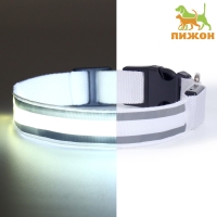 Ошейник с подсветкой Двойная полоса размер L, ОШ 45-52 х 2,5 см, 3 режима свечения белый Ошейник с подсветкой Двойная полоса размер L, ОШ 45-52 х 2,5 см, 3 режима свечения белый