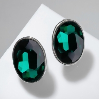 Клипсы &laquo;Вечеринка&raquo; овалы, цвет изумрудный в серебре