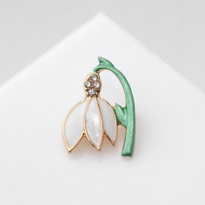 Брошь &laquo;Цветок подснежник&raquo;, цвет бело-зелёный в золоте (неделимая фасовка 12 шт., цена за шт.)