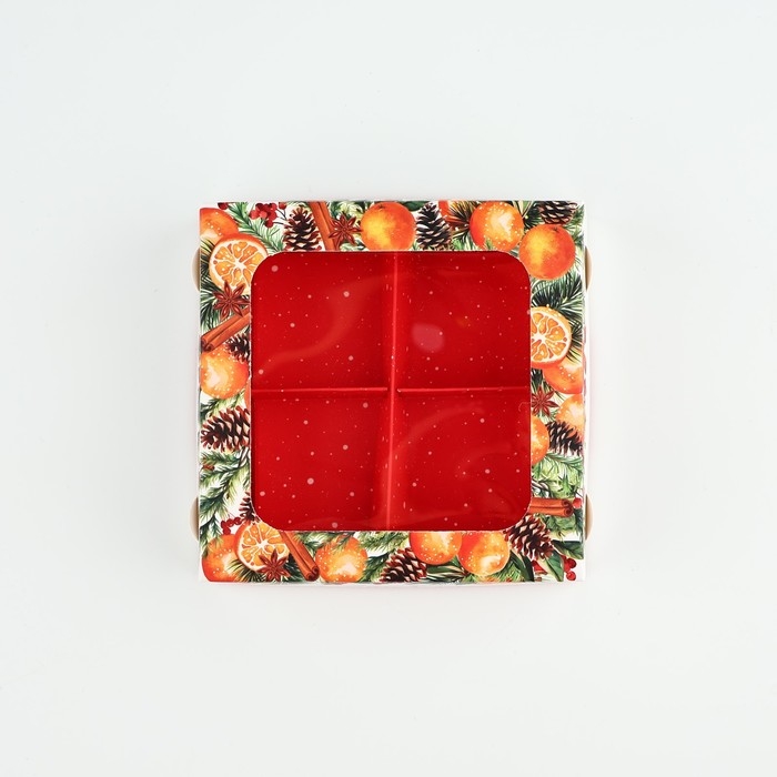 Коробка под 4 конфеты &laquo;Зимняя ботаника&raquo;, 10.5 х 10.5 х 3.5 см, Новый год