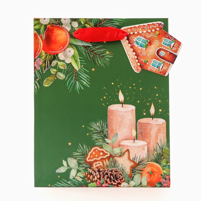 Пакет подарочный новогодний ламинированный с тиснением &laquo;Уют&raquo;, люкс, 18&times;22.3&times;10 см