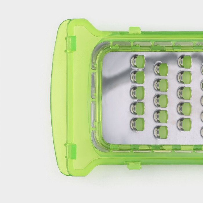 Тёрка с лотком Доляна &laquo;Фреш Флеш&raquo;, 7 насадок, 27&times;10&times;12 см, цвет зелёный, белый