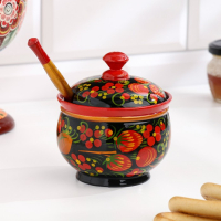 Сахарница, с ложкой, 10&times;9 см, хохлома