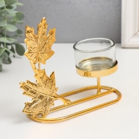 Подсвечник металл на 1 свечу "Кленовые листья" d=4,5 см золото 5,8х13х13 см