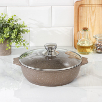 Жаровня &laquo;Гранит Brown&raquo;, 2,4 л, d=26 см, стеклянная крышка, антипригарное покрытие, цвет коричневый