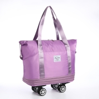 Сумка дорожная 20" на съемных колёсах, отдел на молнии, с увеличением, 3 наружных кармана, держатель для чемодана, цвет сиреневый